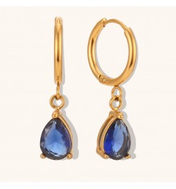 BOUCLE D OREILLE ACIER DORE CREOLE BLEU