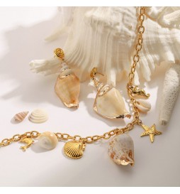 BOUCLE D OREILLE ACIER DORE COQUILLAGE