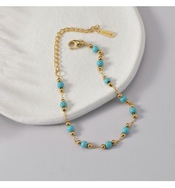 BRACELET ACIER DORE PERLE BLEU ET DORE 22CM/24CM
