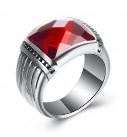 BAGUE ACIER PIERRE ROUGE TAILLE 68