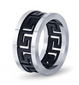 BAGUE ACIER  TRIBAL NOIR TAILLE 64