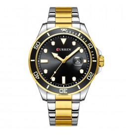 MONTRE CURREN 8388 BRACELET METAL DORE ET SILVER CADRAN NOIR 