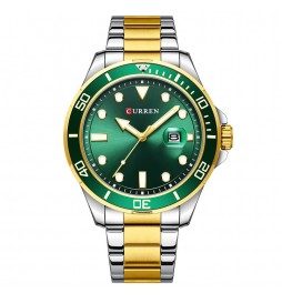 MONTRE CURREN 8388 BRACELET METAL DORE ET SILVER CADRAN VERT