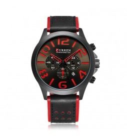 MONTRE CURREN 8244 NOIR CADRAN NOIR ET ROUGE
